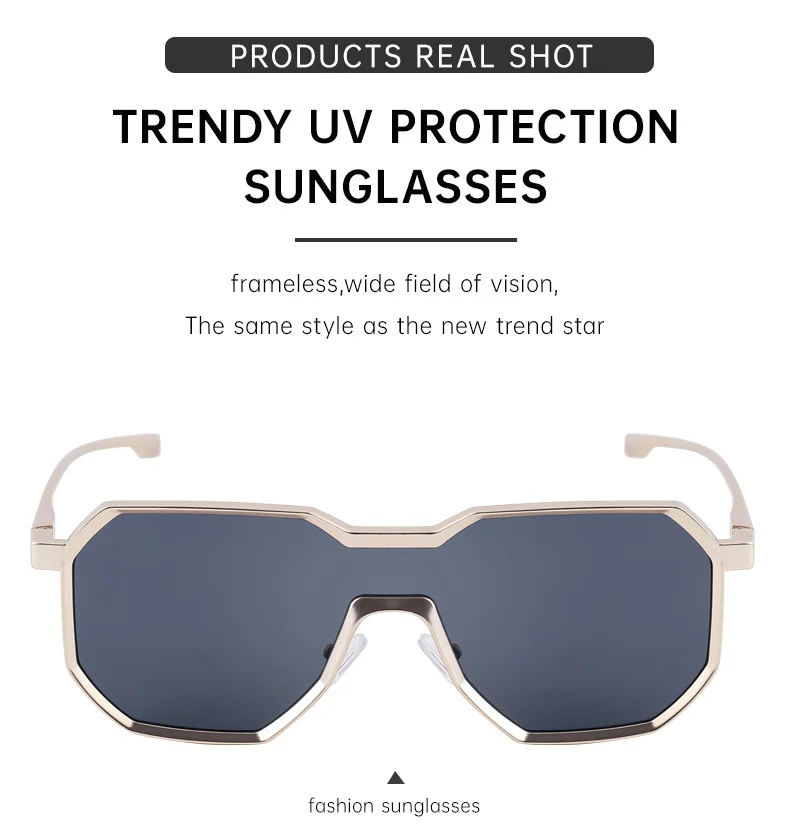 Black Metal Men's Steampunk Irregular Sunglasses - Metal Full Frame One-Piece Driving Shades Wholesale - Details 7