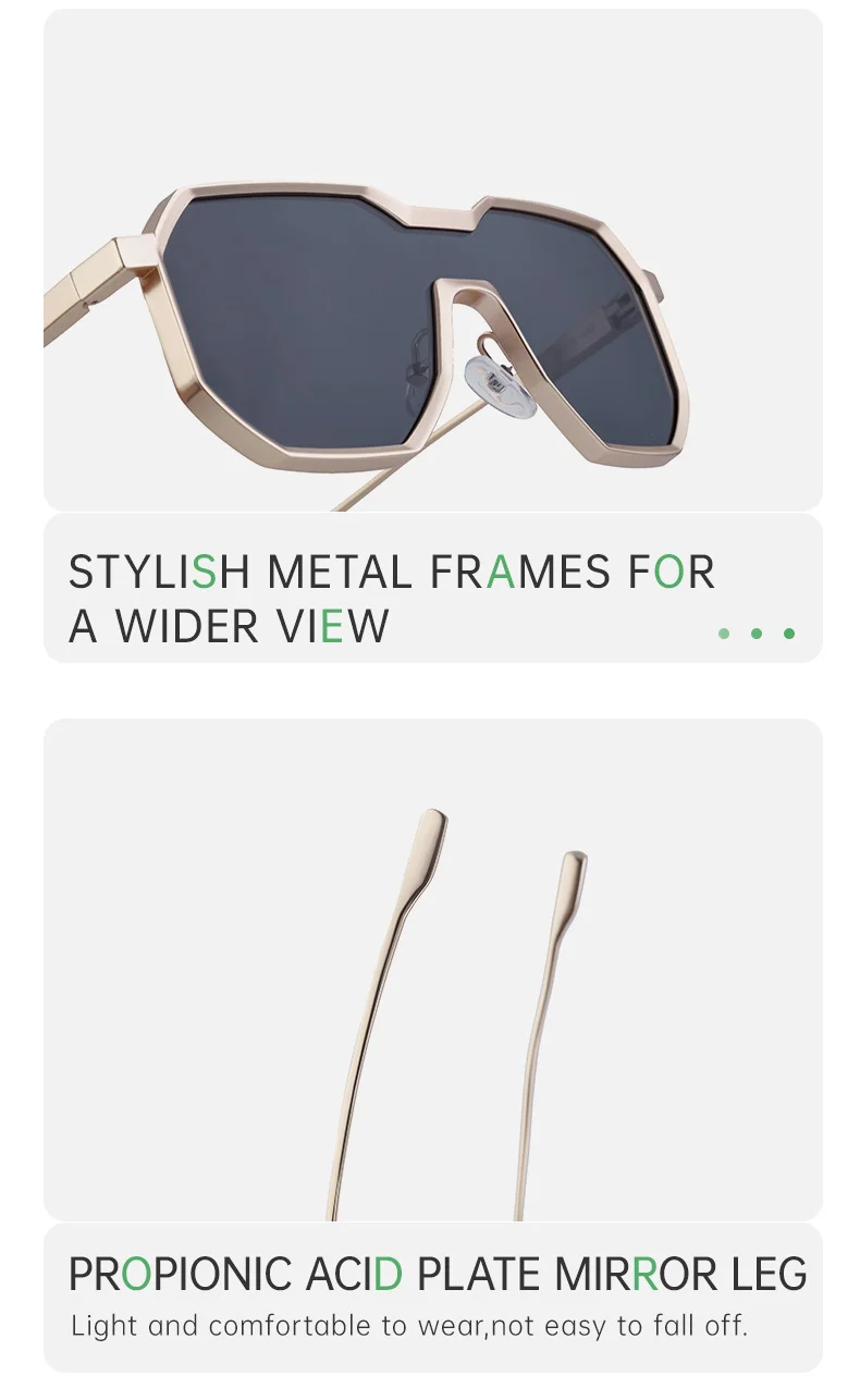 Black Metal Men's Steampunk Irregular Sunglasses - Metal Full Frame One-Piece Driving Shades Wholesale - Details 8