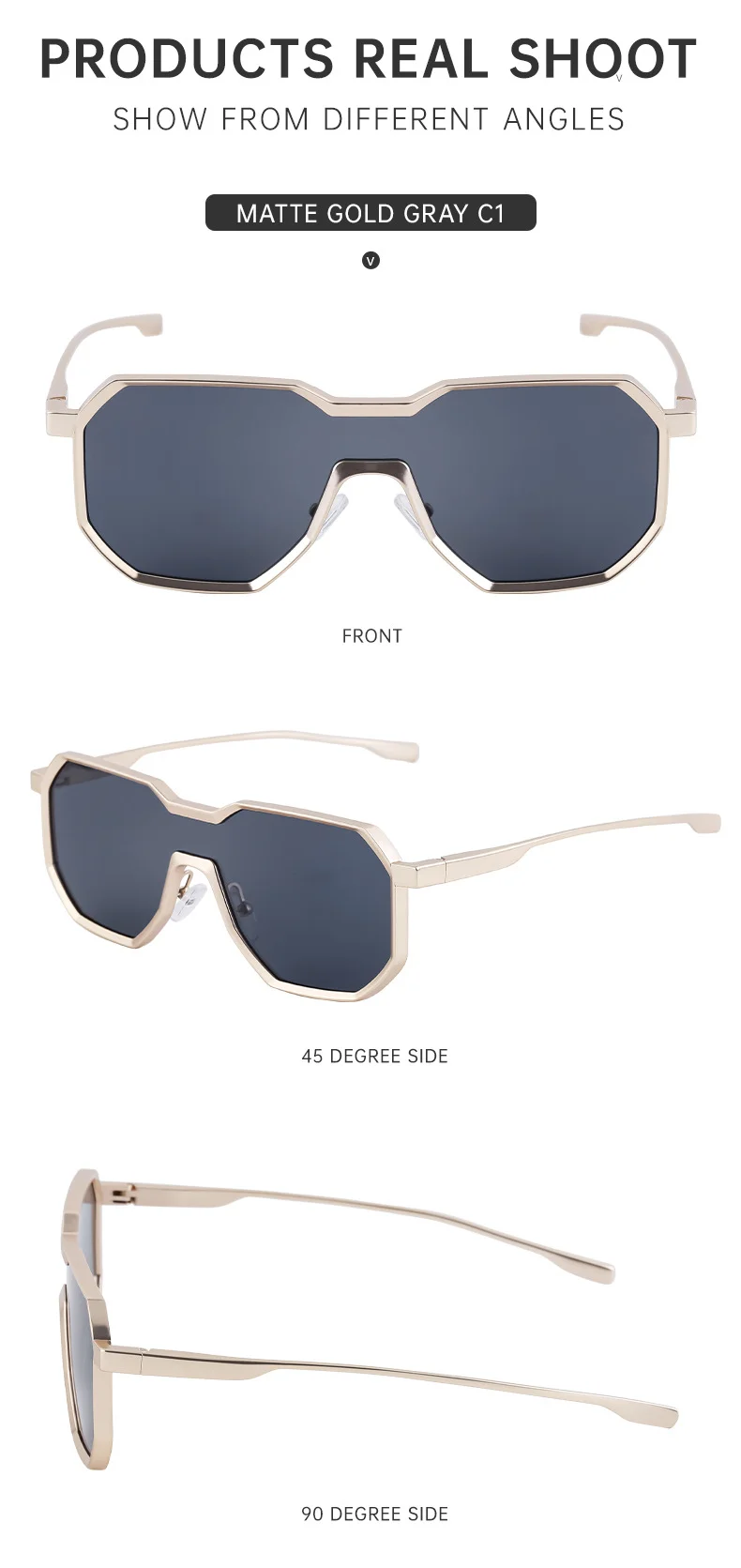 Black Metal Men's Steampunk Irregular Sunglasses - Metal Full Frame One-Piece Driving Shades Wholesale - Details 12