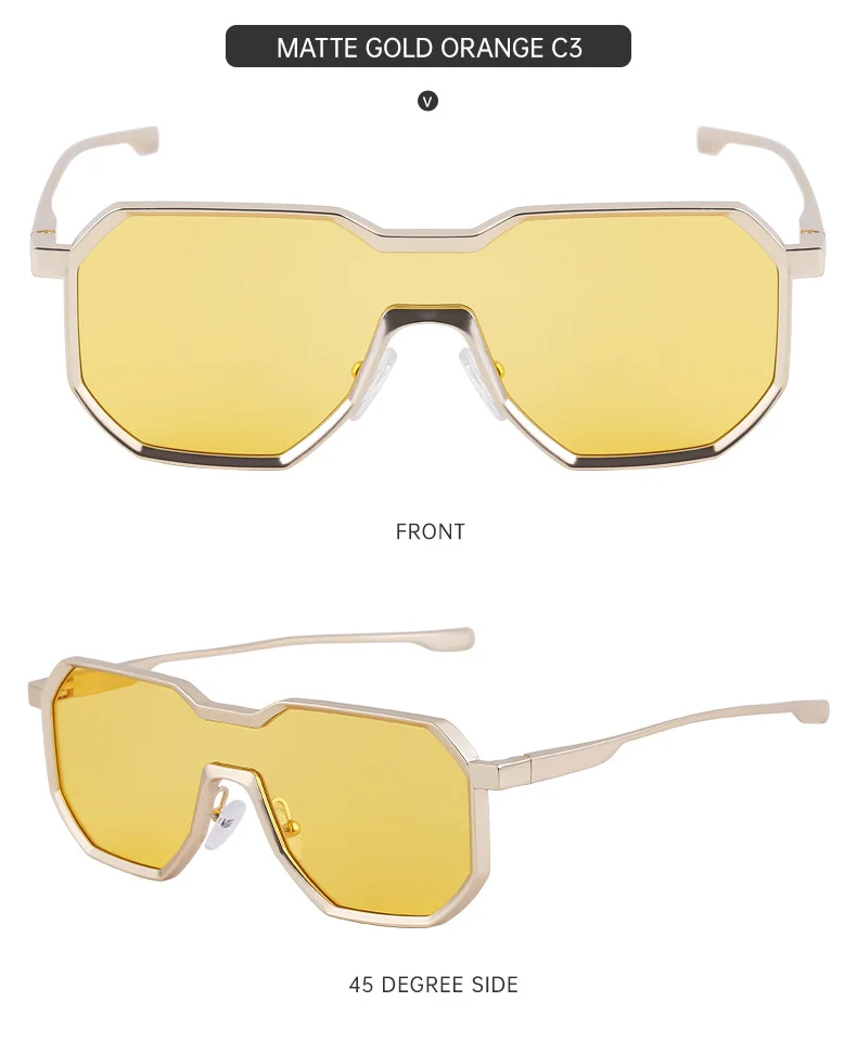 Black Metal Men's Steampunk Irregular Sunglasses - Metal Full Frame One-Piece Driving Shades Wholesale - Details 14