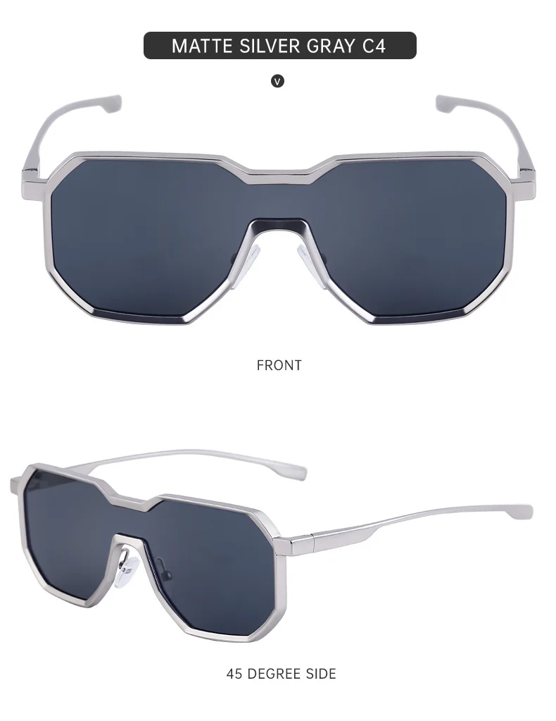 Black Metal Men's Steampunk Irregular Sunglasses - Metal Full Frame One-Piece Driving Shades Wholesale - Details 15