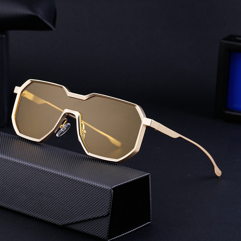 Black Metal Men's Steampunk Irregular Sunglasses - Metal Full Frame One-Piece Driving Shades Wholesale - View 2