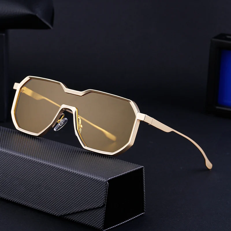 Black Metal Men's Steampunk Irregular Sunglasses - Metal Full Frame One-Piece Driving Shades Wholesale - View 2