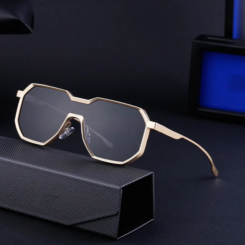 Black Metal Men's Steampunk Irregular Sunglasses - Metal Full Frame One-Piece Driving Shades Wholesale - View 3