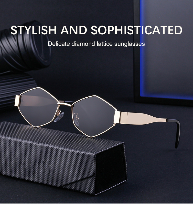 Black Metal Women's Fashion Irregular Metal Sunglasses - Trendy Wide Temple Personalized Shades Wholesale - Details 1