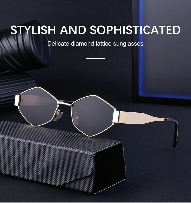 Black Metal Women's Fashion Irregular Metal Sunglasses - Trendy Wide Temple Personalized Shades Wholesale - Details 1