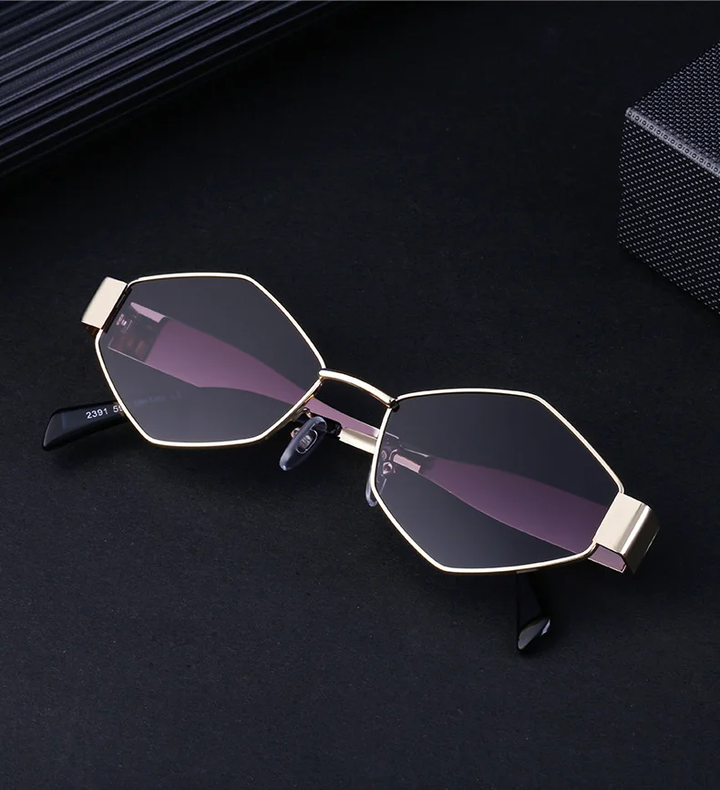 Black Metal Women's Fashion Irregular Metal Sunglasses - Trendy Wide Temple Personalized Shades Wholesale - Details 5