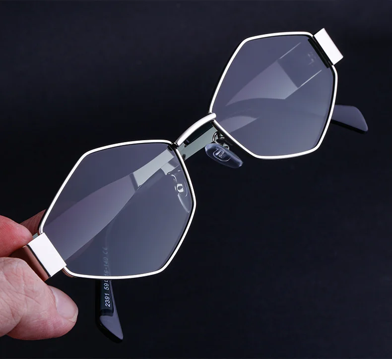 Black Metal Women's Fashion Irregular Metal Sunglasses - Trendy Wide Temple Personalized Shades Wholesale - Details 7