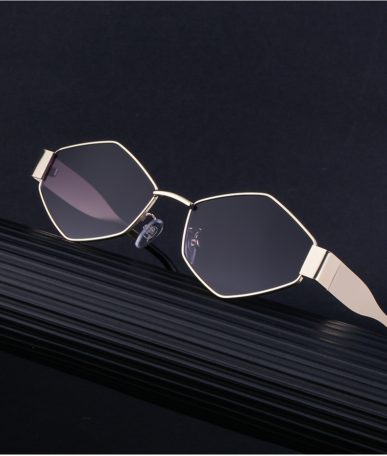 Black Metal Women's Fashion Irregular Metal Sunglasses - Trendy Wide Temple Personalized Shades Wholesale - Details 8