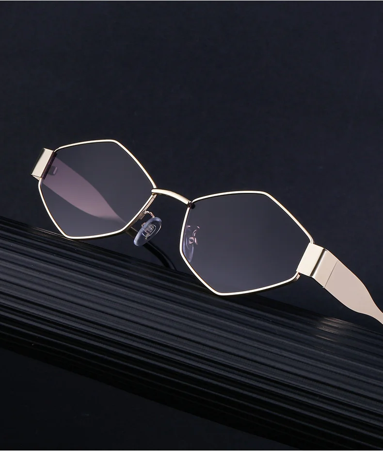 Black Metal Women's Fashion Irregular Metal Sunglasses - Trendy Wide Temple Personalized Shades Wholesale - Details 8