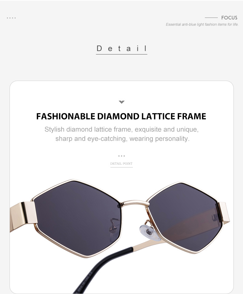 Black Metal Women's Fashion Irregular Metal Sunglasses - Trendy Wide Temple Personalized Shades Wholesale - Details 10