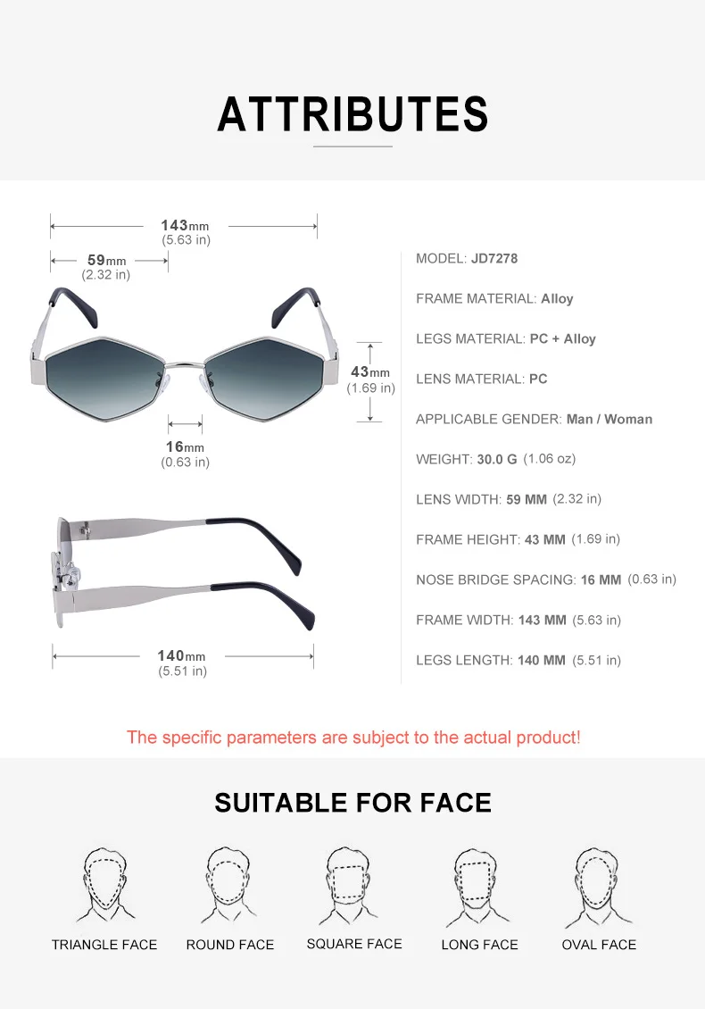 Black Metal Women's Fashion Irregular Metal Sunglasses - Trendy Wide Temple Personalized Shades Wholesale - Details 14