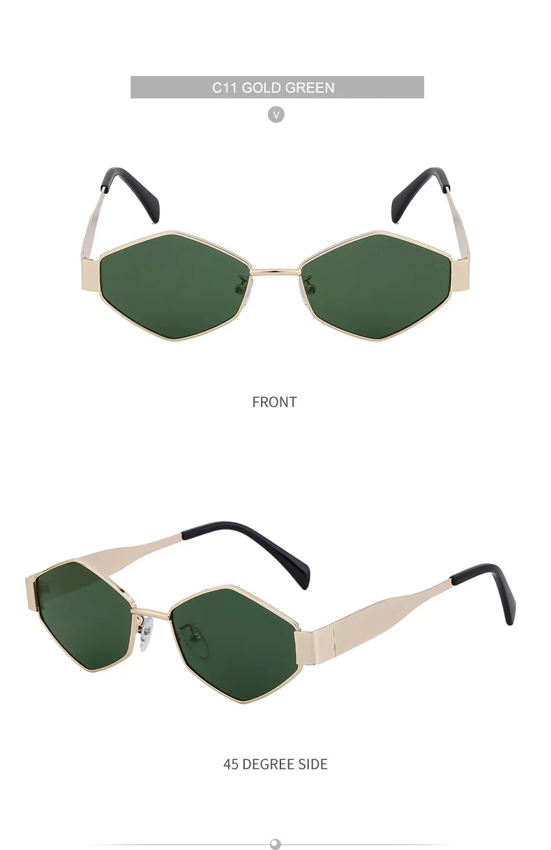 Black Metal Women's Fashion Irregular Metal Sunglasses - Trendy Wide Temple Personalized Shades Wholesale - Details 15