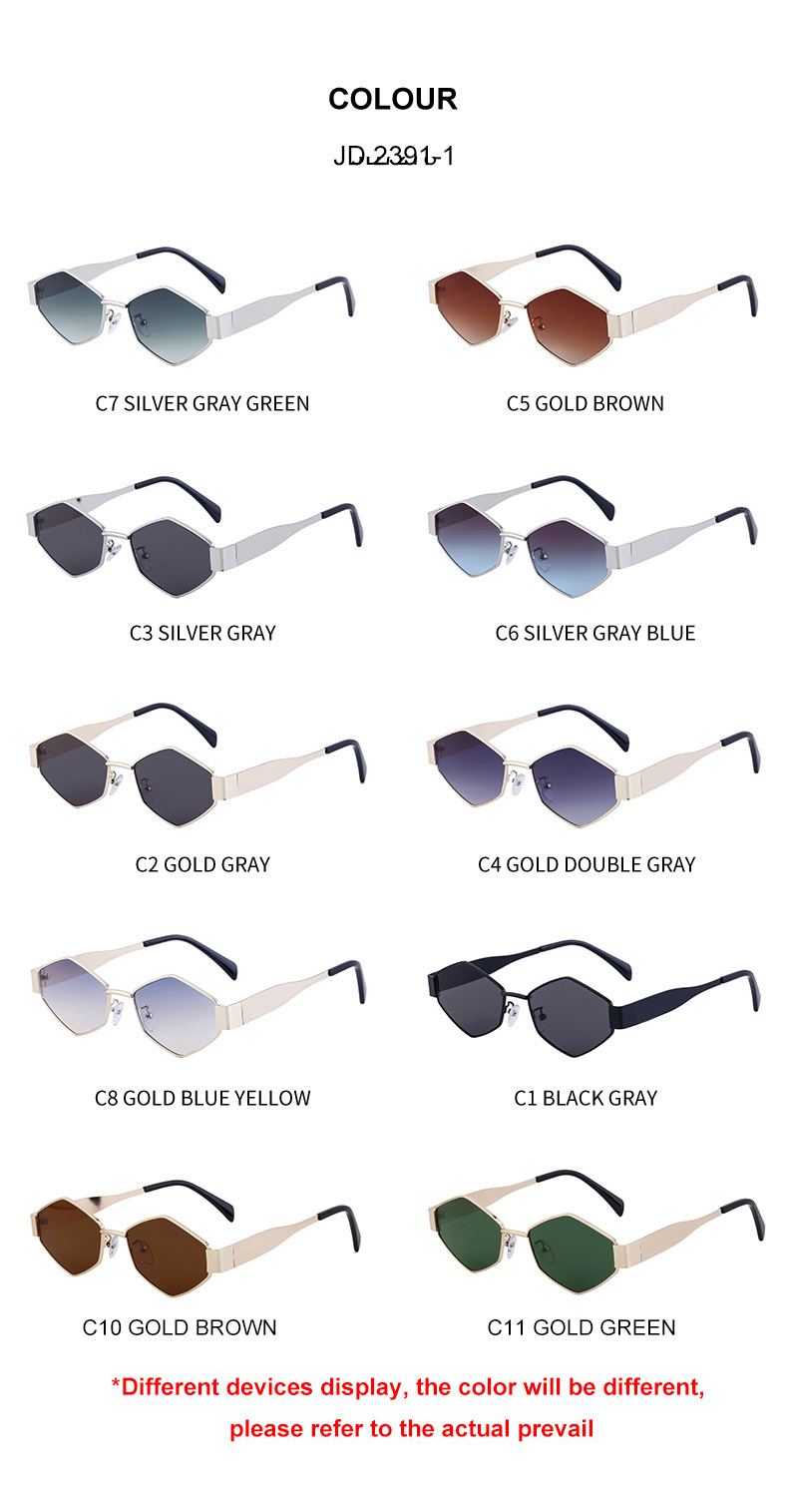 Black Metal Women's Fashion Irregular Metal Sunglasses - Trendy Wide Temple Personalized Shades Wholesale - Details 17