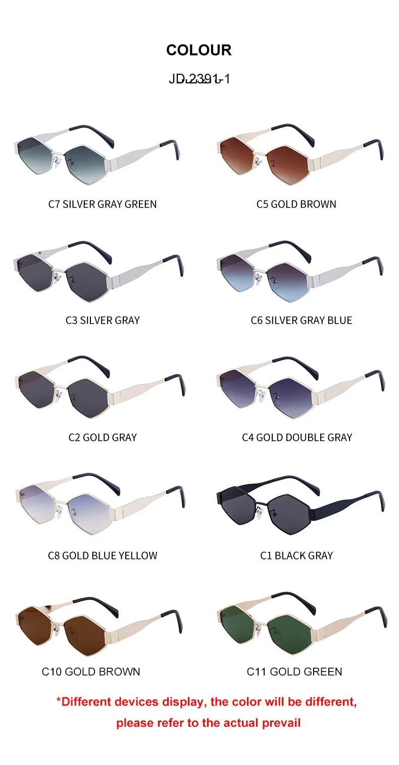 Black Metal Women's Fashion Irregular Metal Sunglasses - Trendy Wide Temple Personalized Shades Wholesale - Details 17