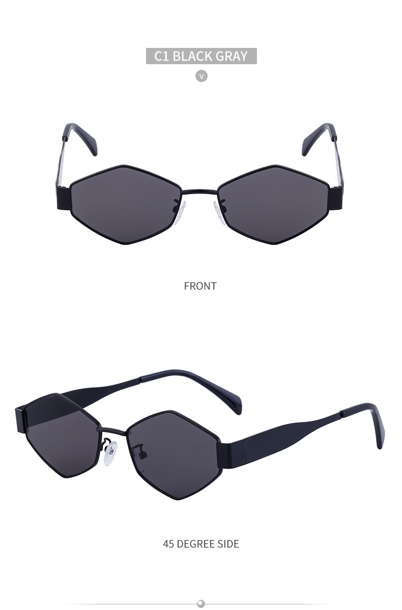 Black Metal Women's Fashion Irregular Metal Sunglasses - Trendy Wide Temple Personalized Shades Wholesale - Details 19