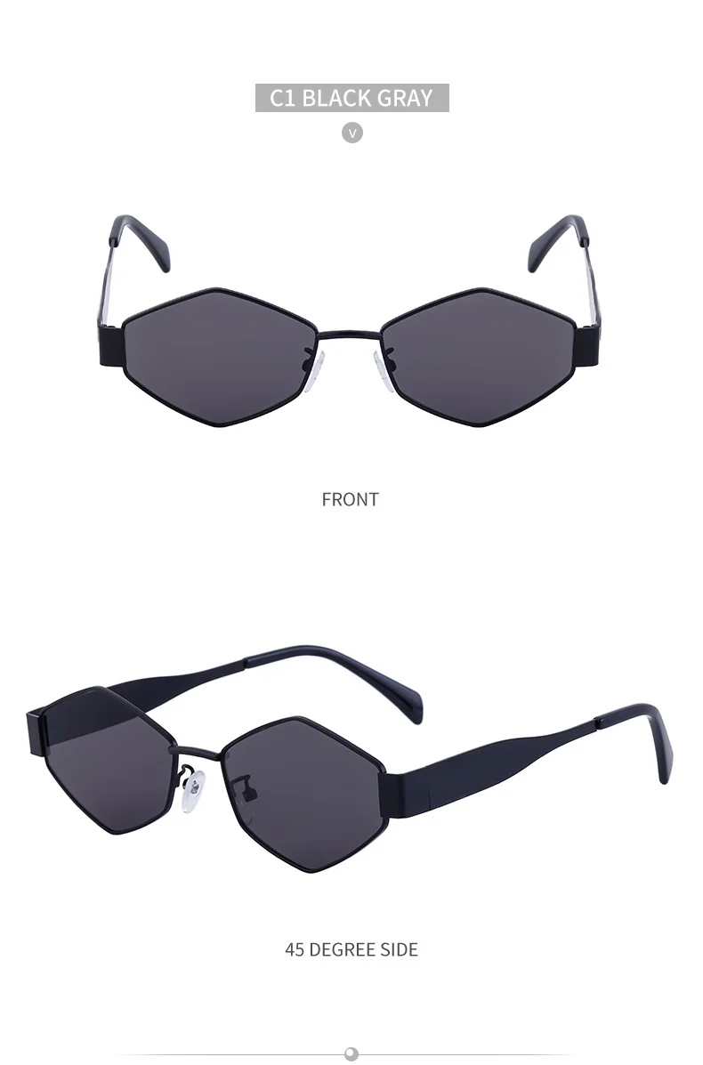 Black Metal Women's Fashion Irregular Metal Sunglasses - Trendy Wide Temple Personalized Shades Wholesale - Details 19