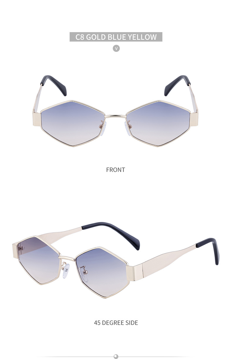 Black Metal Women's Fashion Irregular Metal Sunglasses - Trendy Wide Temple Personalized Shades Wholesale - Details 20