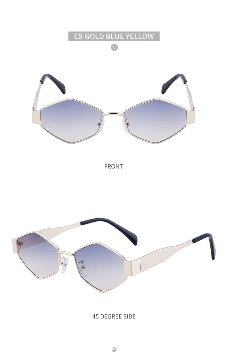 Black Metal Women's Fashion Irregular Metal Sunglasses - Trendy Wide Temple Personalized Shades Wholesale - Details 20