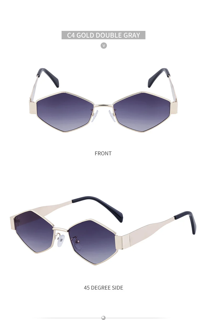 Black Metal Women's Fashion Irregular Metal Sunglasses - Trendy Wide Temple Personalized Shades Wholesale - Details 21