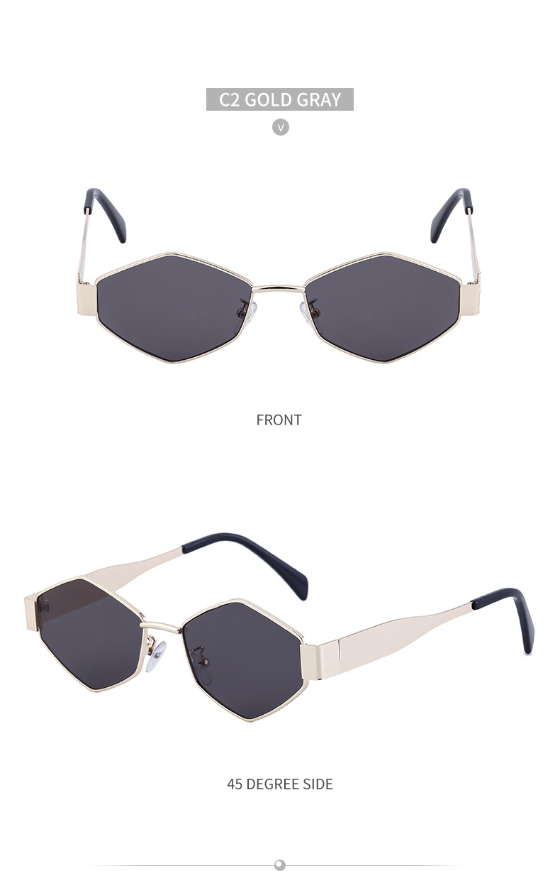 Black Metal Women's Fashion Irregular Metal Sunglasses - Trendy Wide Temple Personalized Shades Wholesale - Details 22