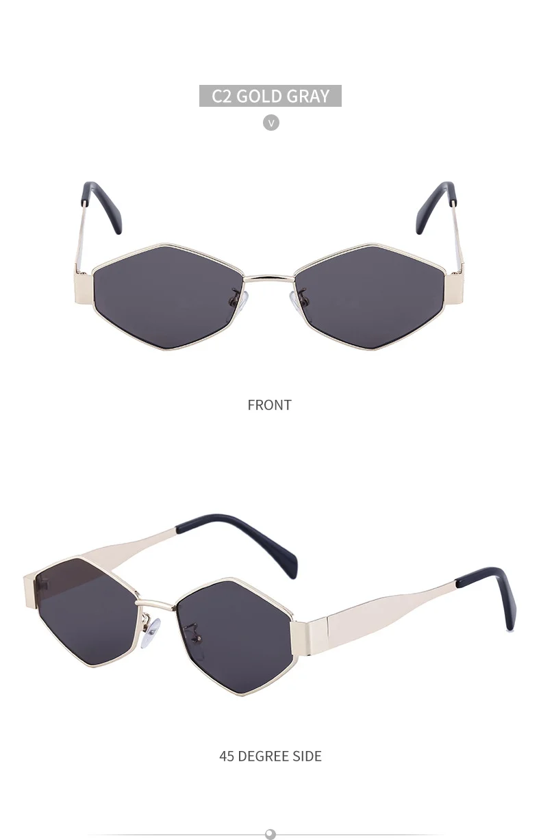 Black Metal Women's Fashion Irregular Metal Sunglasses - Trendy Wide Temple Personalized Shades Wholesale - Details 22