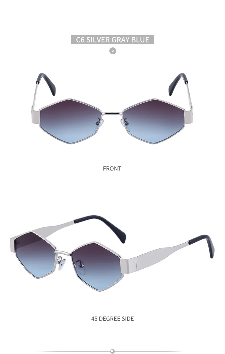 Black Metal Women's Fashion Irregular Metal Sunglasses - Trendy Wide Temple Personalized Shades Wholesale - Details 23