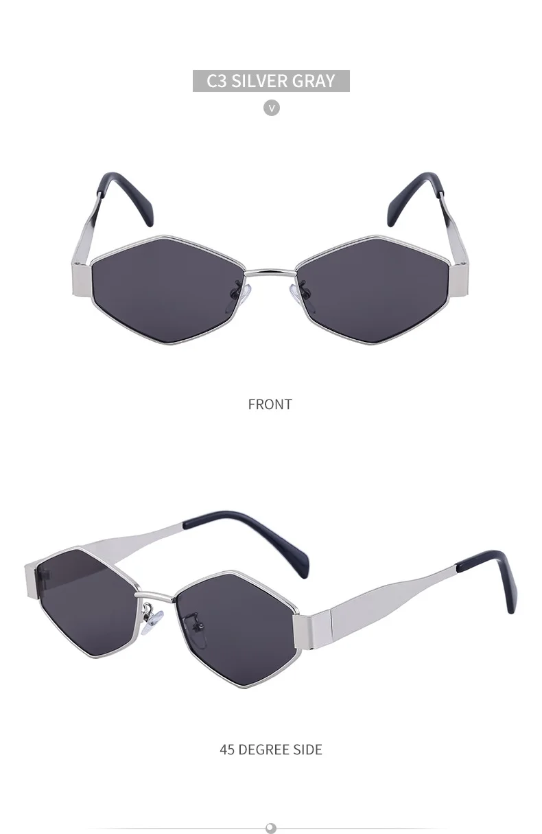 Black Metal Women's Fashion Irregular Metal Sunglasses - Trendy Wide Temple Personalized Shades Wholesale - Details 24