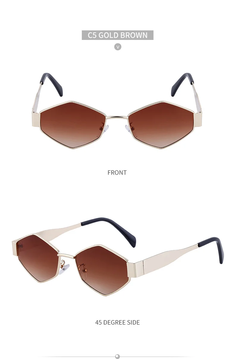 Black Metal Women's Fashion Irregular Metal Sunglasses - Trendy Wide Temple Personalized Shades Wholesale - Details 25