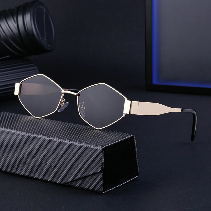 Black Metal Women's Fashion Irregular Metal Sunglasses - Trendy Wide Temple Personalized Shades Wholesale - View 2