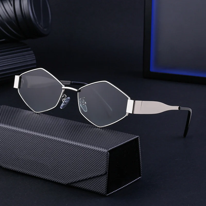 Black Metal Women's Fashion Irregular Metal Sunglasses - Trendy Wide Temple Personalized Shades Wholesale - View 3
