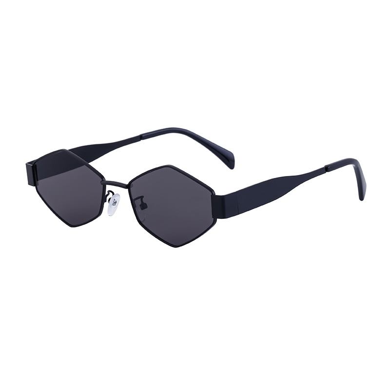 Black Metal Women's Fashion Irregular Metal Sunglasses - Trendy Wide Temple Personalized Shades Wholesale - View 4