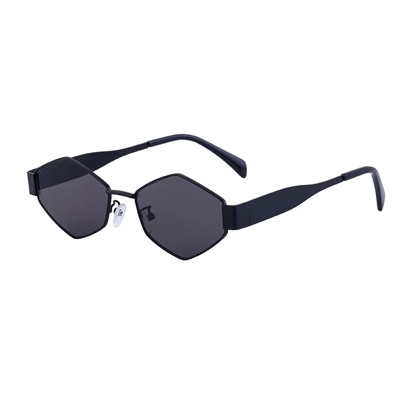 Black Metal Women's Fashion Irregular Metal Sunglasses - Trendy Wide Temple Personalized Shades Wholesale - View 4