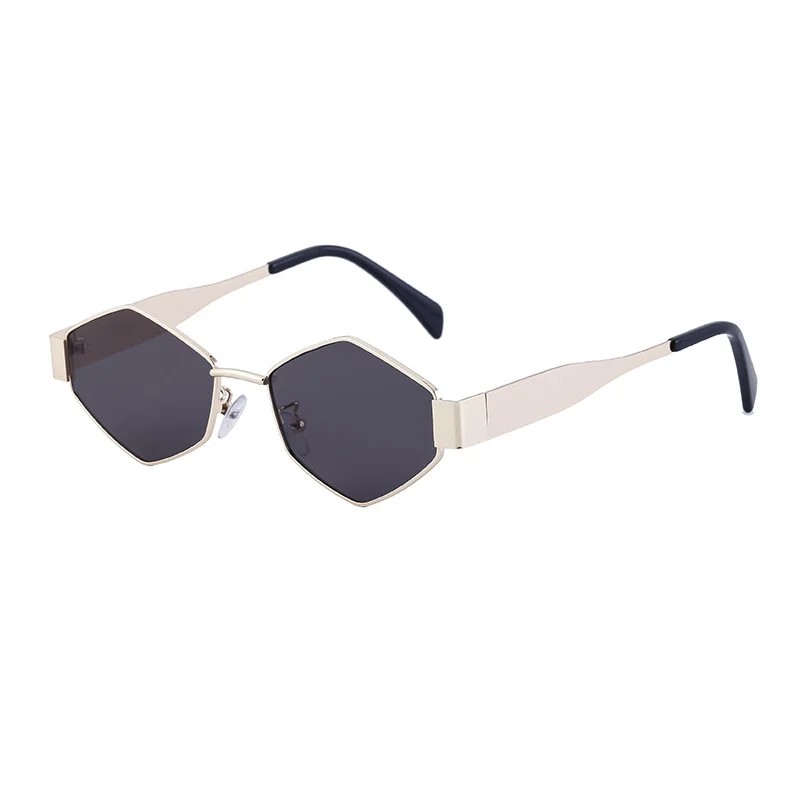 Black Metal Women's Fashion Irregular Metal Sunglasses - Trendy Wide Temple Personalized Shades Wholesale - View 5