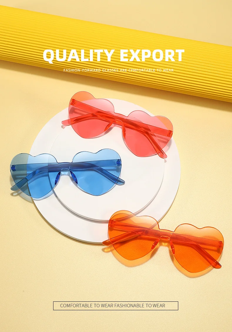 Jelly colors Frameless Heart-Shaped Sunglasses / $0.38 per pair (Wholesale Price) - View 4