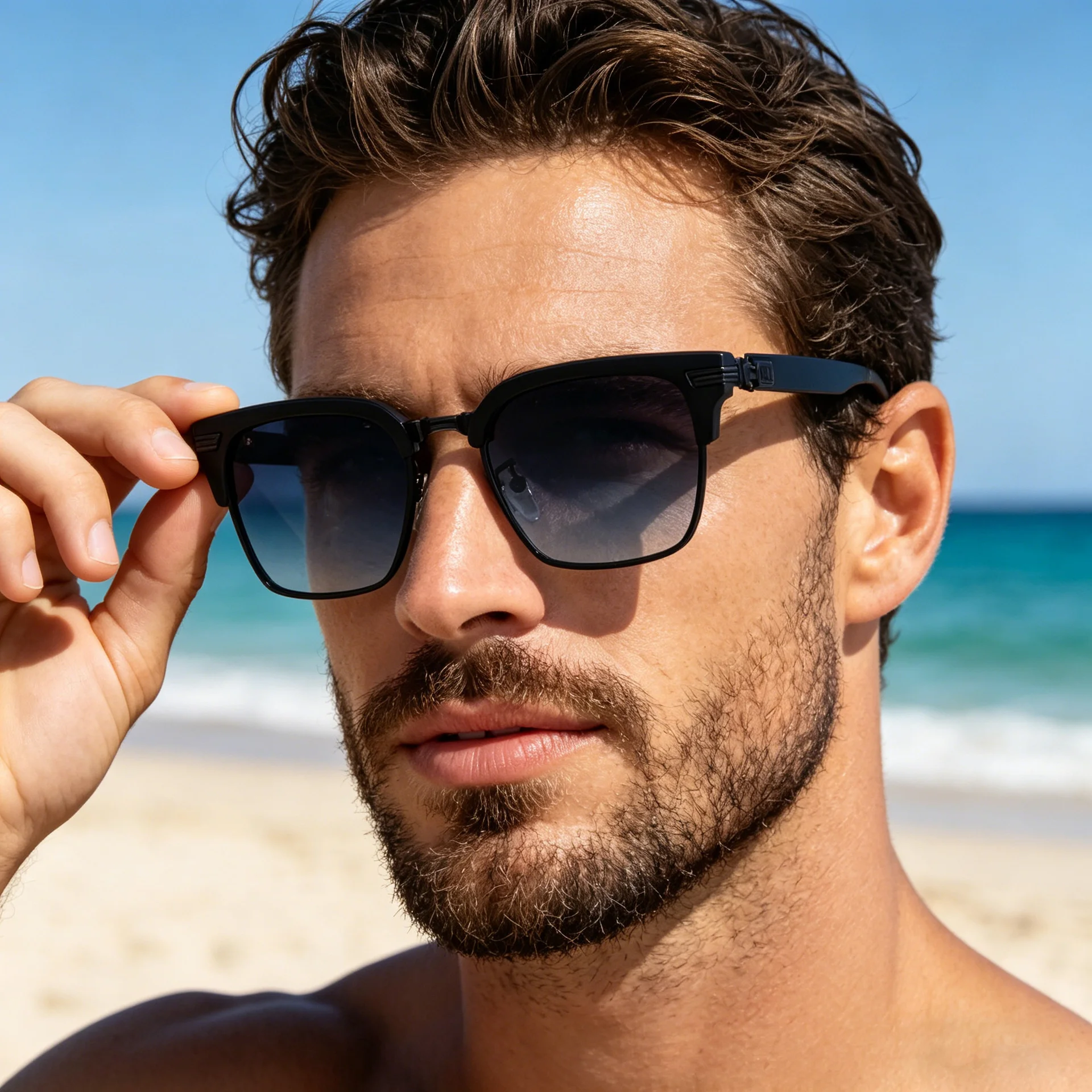 Black Metal Unisex Retro Browline Sunglasses - Polarized Square Clubmaster Sun Glasses - Details 1