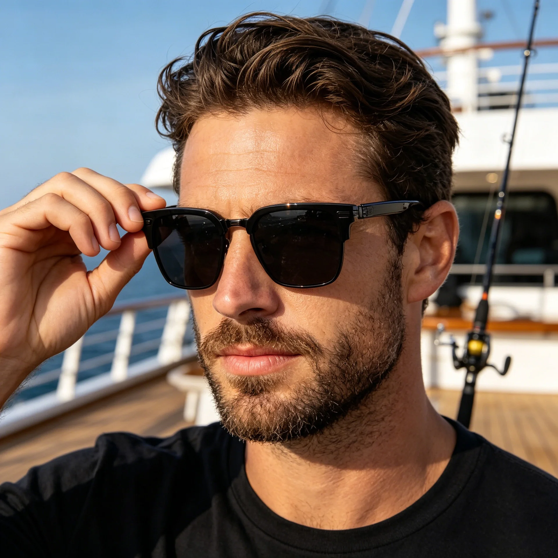 Black Metal Unisex Retro Browline Sunglasses - Polarized Square Clubmaster Sun Glasses - Details 3