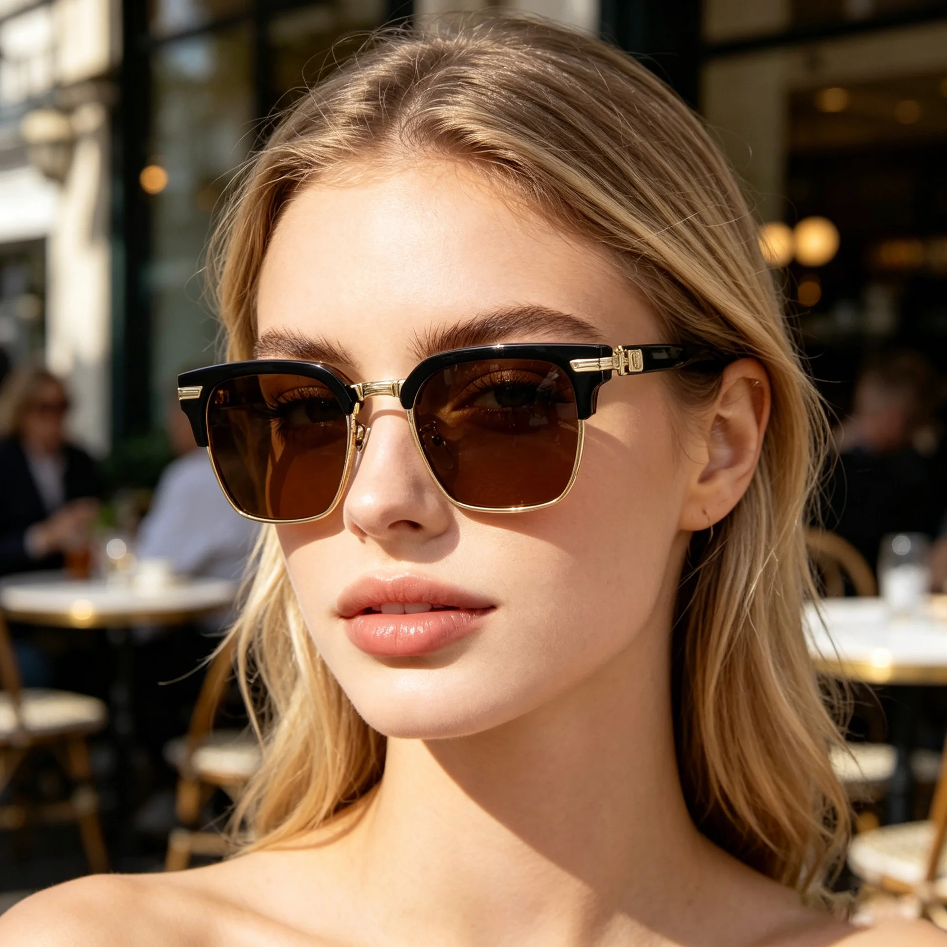 Black Metal Unisex Retro Browline Sunglasses - Polarized Square Clubmaster Sun Glasses - Details 4
