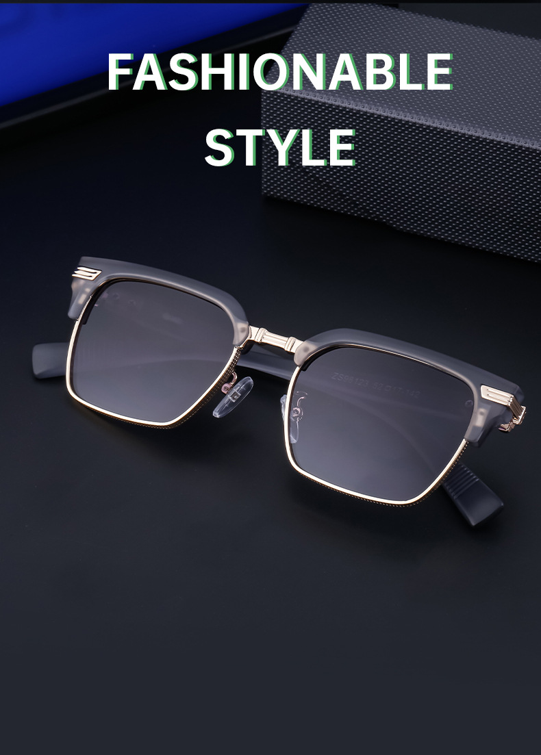 Black Metal Unisex Retro Browline Sunglasses - Polarized Square Clubmaster Sun Glasses - Details 6