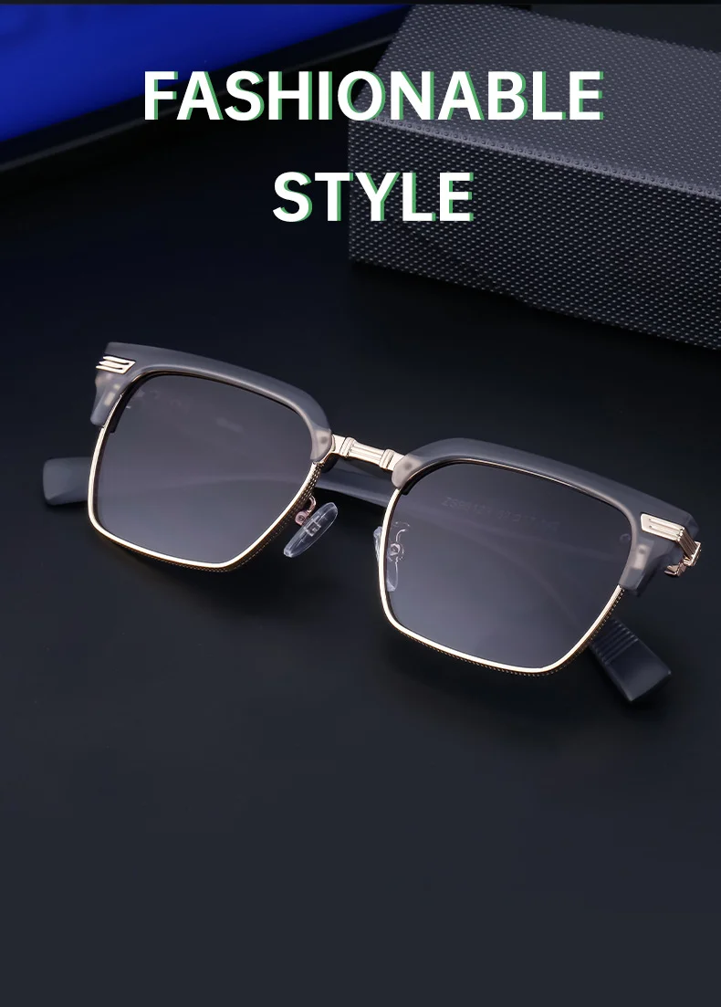 Black Metal Unisex Retro Browline Sunglasses - Polarized Square Clubmaster Sun Glasses - Details 6