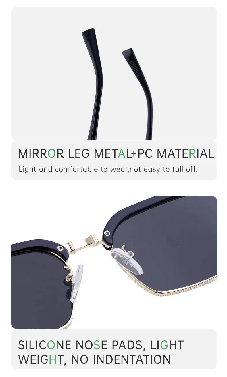 Black Metal Unisex Retro Browline Sunglasses - Polarized Square Clubmaster Sun Glasses - Details 12