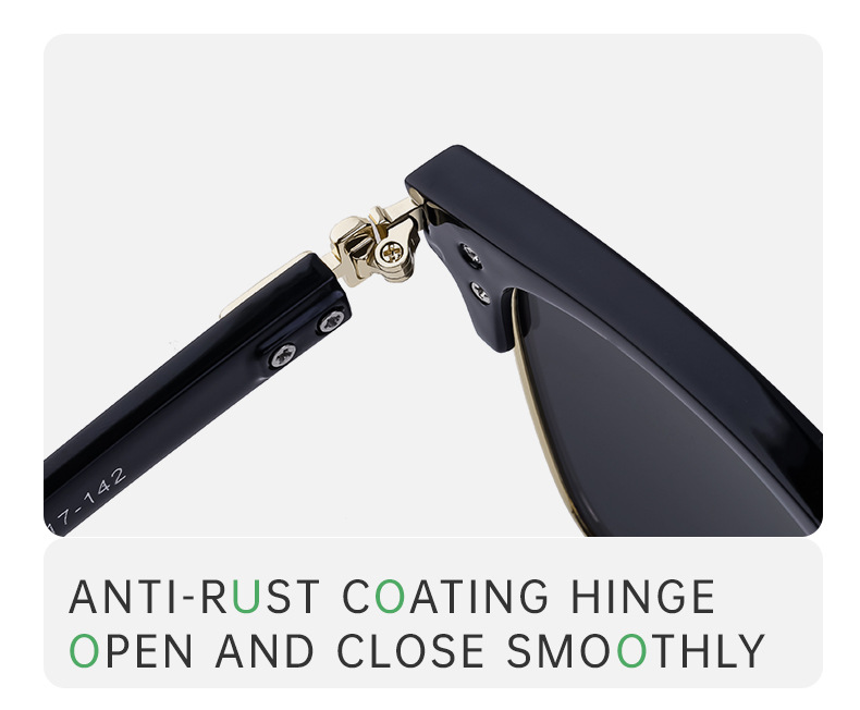Black Metal Unisex Retro Browline Sunglasses - Polarized Square Clubmaster Sun Glasses - Details 13