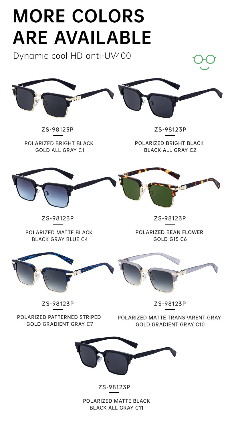 Black Metal Unisex Retro Browline Sunglasses - Polarized Square Clubmaster Sun Glasses - Details 14