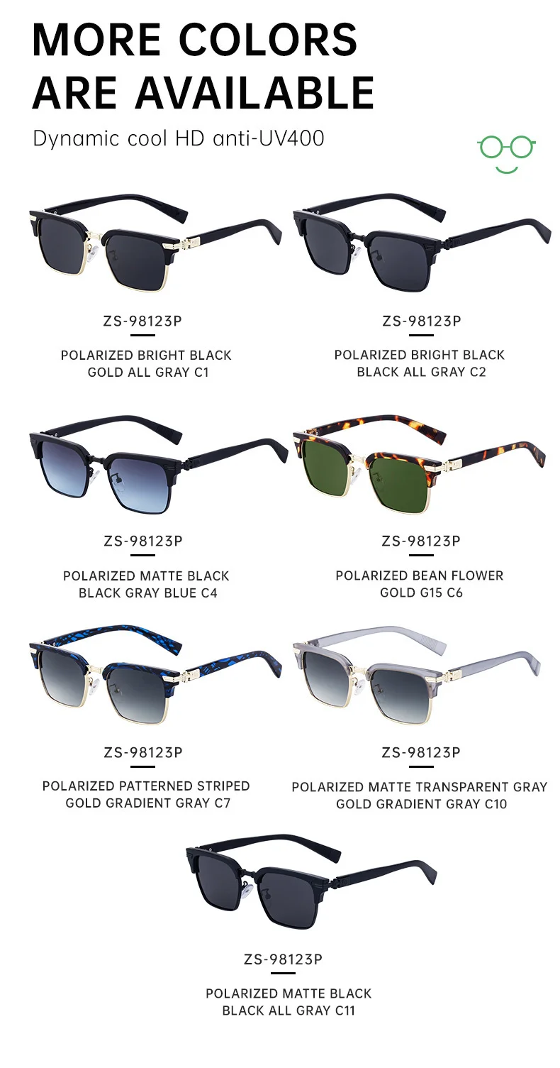 Black Metal Unisex Retro Browline Sunglasses - Polarized Square Clubmaster Sun Glasses - Details 14