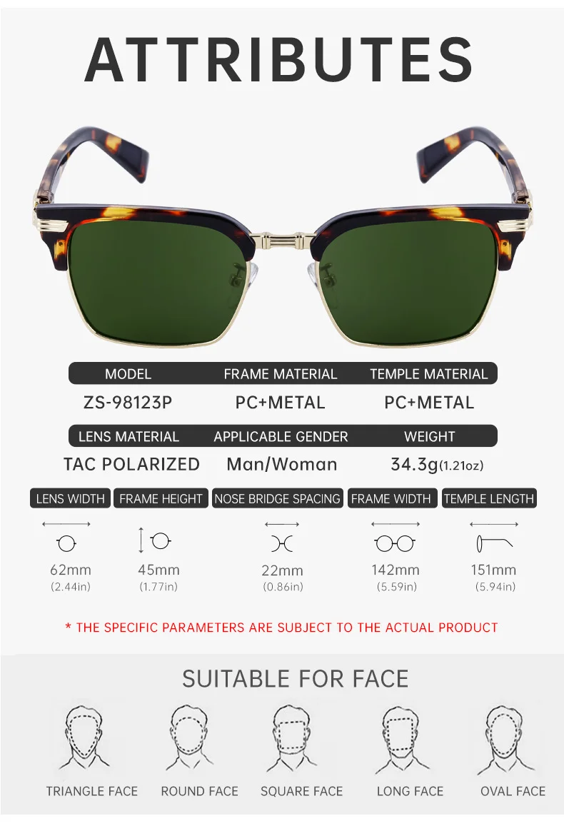 Black Metal Unisex Retro Browline Sunglasses - Polarized Square Clubmaster Sun Glasses - Details 15