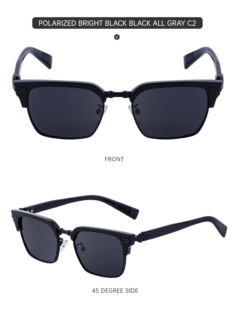 Black Metal Unisex Retro Browline Sunglasses - Polarized Square Clubmaster Sun Glasses - Details 17