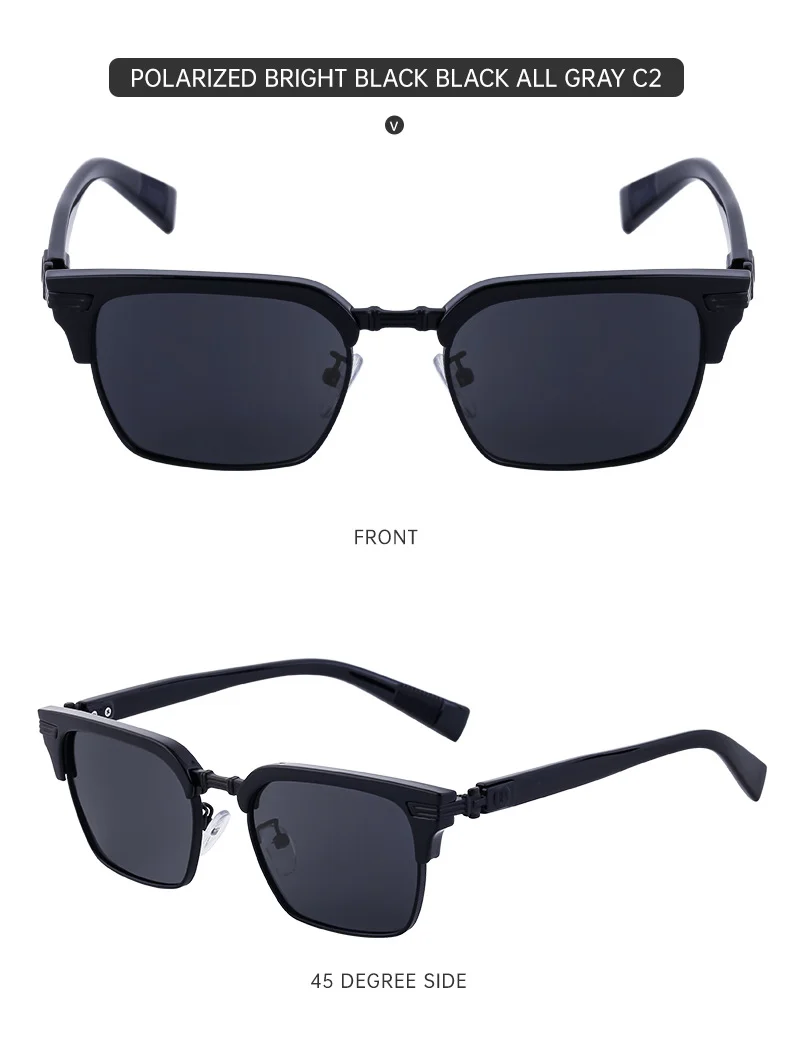 Black Metal Unisex Retro Browline Sunglasses - Polarized Square Clubmaster Sun Glasses - Details 17