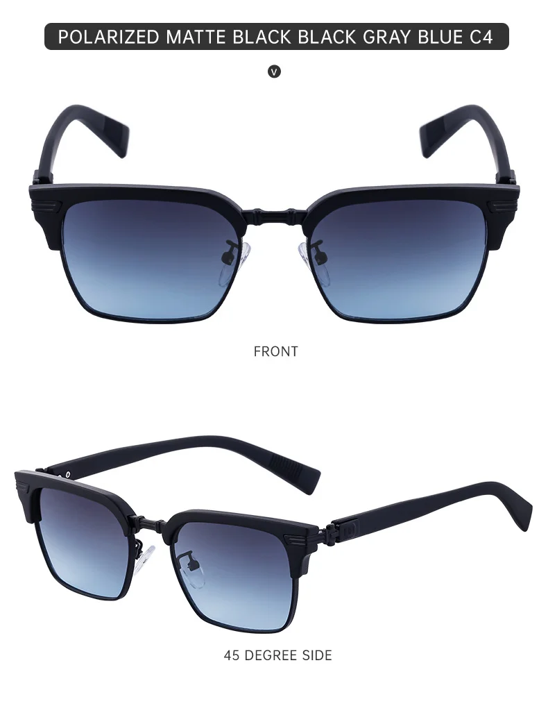 Black Metal Unisex Retro Browline Sunglasses - Polarized Square Clubmaster Sun Glasses - Details 18
