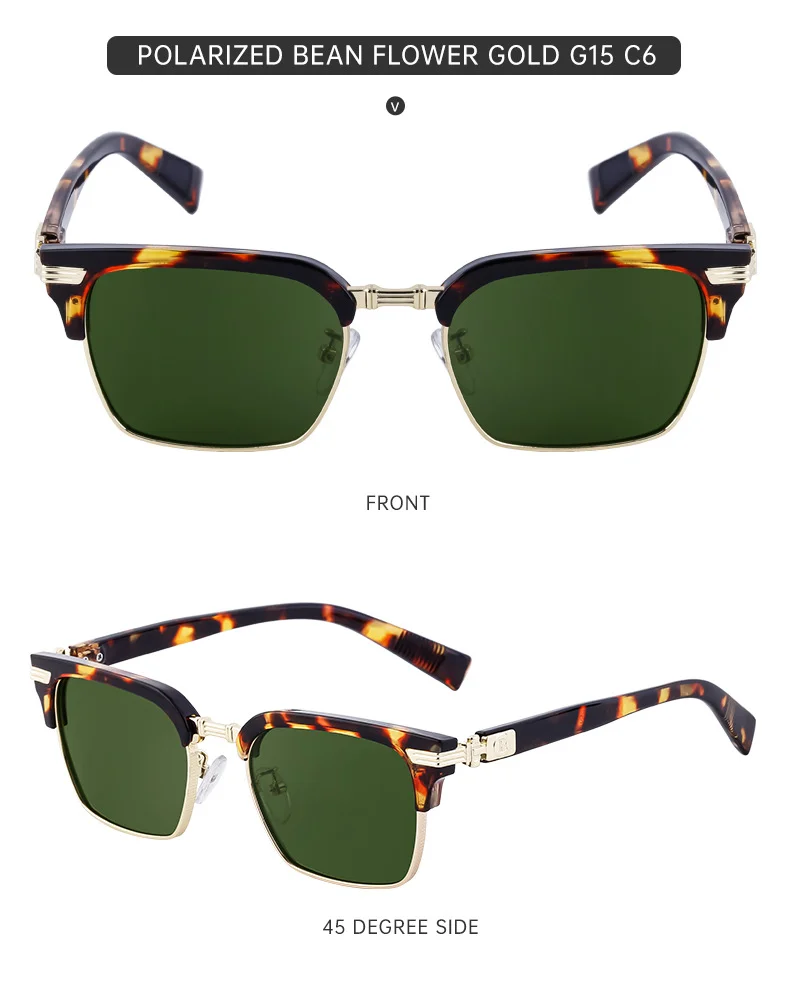 Black Metal Unisex Retro Browline Sunglasses - Polarized Square Clubmaster Sun Glasses - Details 19