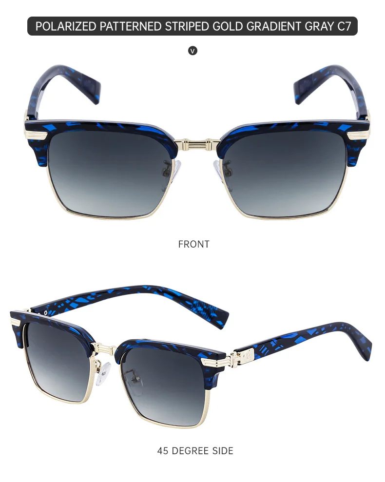 Black Metal Unisex Retro Browline Sunglasses - Polarized Square Clubmaster Sun Glasses - Details 20
